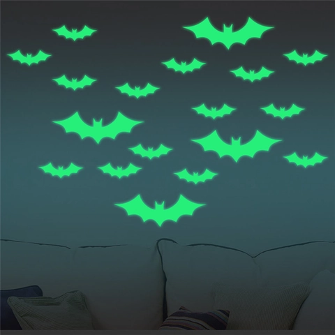 Halloween Stickers Muraux Chauve-souris Fluorescents Décalcomanies Lumineuses Pour Chambre Enfant Fête Maison Décoration Murale