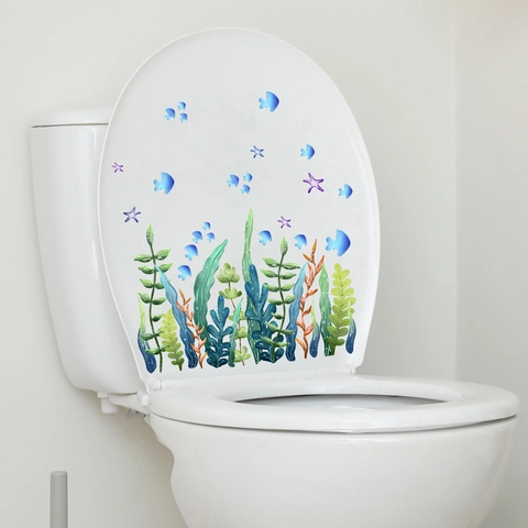 Oceaan Wereld Zeewier Vis Toiletdeksel Sticker Waterdicht PVC Badkamer Decoratie Cartoon Onderwater Dieren