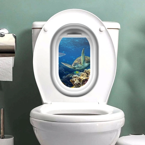 3D Underwater Sea Turtle Toilet Sticker PVC Waterproof Removable Bathroom Wall Decal Porthole Ocean World Decoration