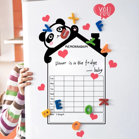 Cartoon Panda House Weekly Planner Wall Sticker Rewritable Whiteboard Memo Board For Kids Home Office School Decor
