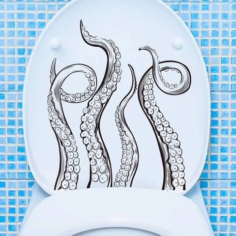 Tentacules De Pieuvre Autocollant De Couvercle De Toilettes PVC Imperméable Décalcomanie Murale De Salle De Bain Décoration Autoadhésive