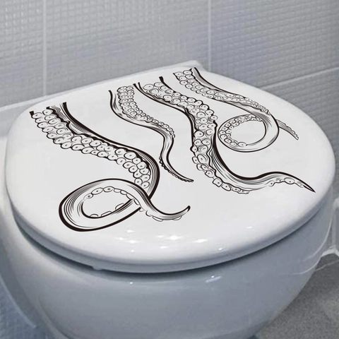 Tentacules De Pieuvre Autocollant De Couvercle De Toilettes PVC Imperméable Décalcomanie Murale De Salle De Bain Décoration Autoadhésive