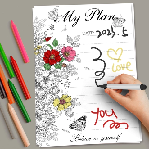 Autocollant de Tableau Blanc Réinscriptible Mon Plan Tableau de Planning PVC Sticker Mural Design Fleurs Papillons Tableau de Message Pour Maison Bureau Chambre Enfant