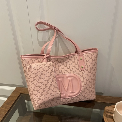 Borsa Tote Donna Pelle PU Monogramma Lettera M Grande Capacità Pendolare Borsa A Spalla Con Sotto-Borsa