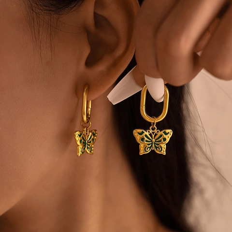 Collana Con Pendente Farfalla E Orecchini In Acciaio Inossidabile Per Donna Smalto Placcato Oro Argento Gioielli Insetto Regalo