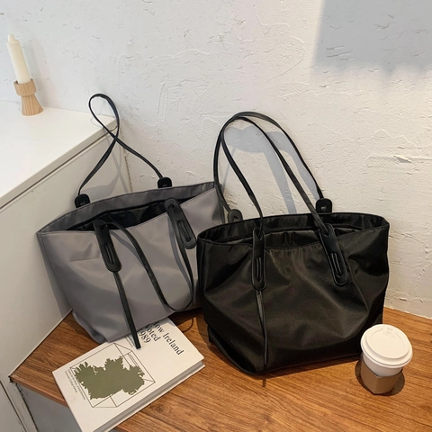Women Large Capacity Nylon Tote Bag Minimalist Waterproof Office Commuting Shoulder Bag Solid Color Simple Handbag For Daily Work