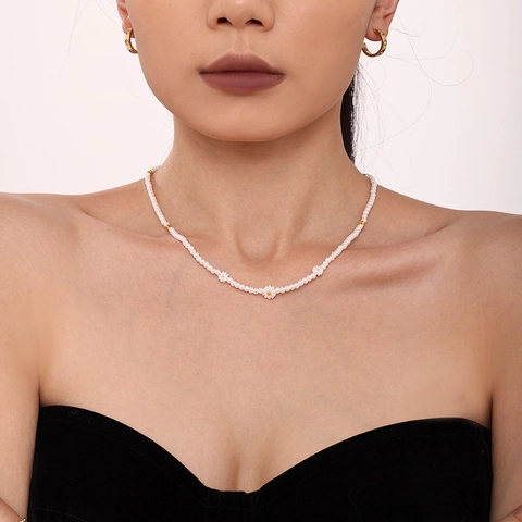 Collier Pendentif Marguerite En Acier Inoxydable Et Perle De Coquille Pour Femme Collier Fleur De Coquille Bijoux Floraux Sucrés