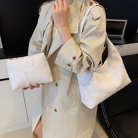 Borsa Tote in Nylon con Paillettes e Ricami Con Pochette per Donna Grande Capacità Monogramma Borsa a Spalla Stile Urbano
