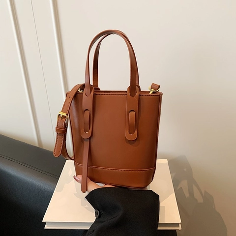 Bolso de Cubo de PU para Mujer Gran Capacidad Urbano Minimalista Color Sólido Bolso de Hombro Cruzado Con Doble Asa