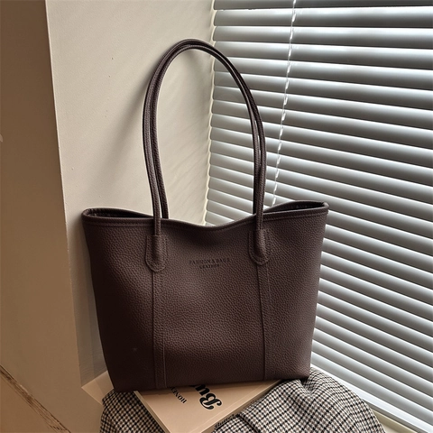 Women Vintage Pebbled PU Leather Tote Bag Large Capacity Shoulder Bag Minimalist Commuter Handbag For Ladies Office Daily Use