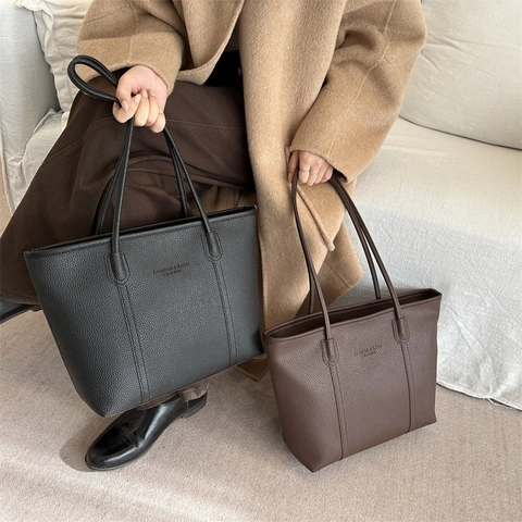 Große Kapazität PU Leder Tragetasche Minimalistisch Litschimuster Schultertasche Japanisch Pendler Handtasche Für Damen Alltag