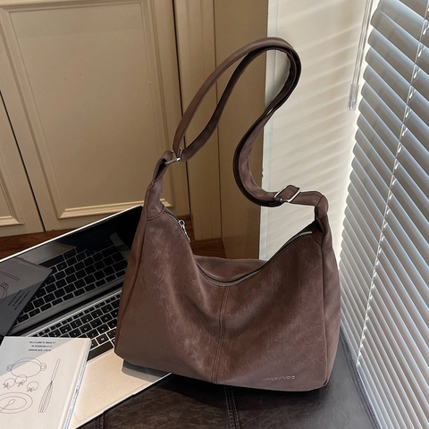 Retro Women Tote Bag Large Capacity Commuter Crossbody Bag Korean Style PU Leather Fashion Solid Color Shoulder Hobo Bag