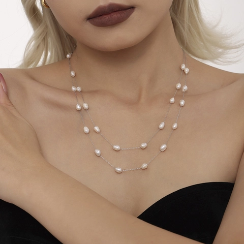 Edelstahl Natürliche Süßwasserperlen Halskette Für Damen Gold Silber Ton Barockperle Kette Halskette Elegant Leichter Luxus Modeschmuck Geschenk