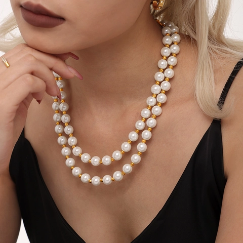 Elegant Stainless Steel Shell Artificial Pearl Necklace For Women Gold Silver Plated Metal Beads Choker Fashion Jewelry Gift