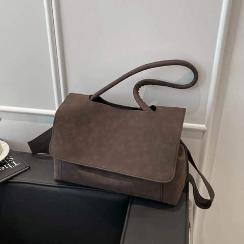 Borsa Tote Grande PU Opaco Texture Camoscio Patta Borsa A Tracolla Minimalista Pendolare Retro Per Donna