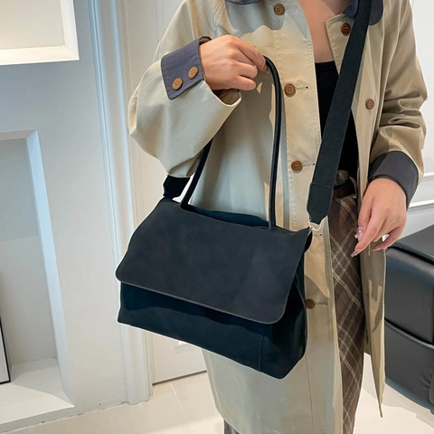 Borsa Tote Grande PU Opaco Texture Camoscio Patta Borsa A Tracolla Minimalista Pendolare Retro Per Donna