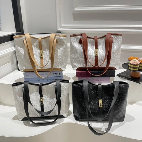 Bolso Tote de Moda para Mujer con Textura Tejida Gran Capacidad Color en Contraste Bolso de Hombro Elegante Minimalista para Conmutar Bolso Cuadrado de Cuero PU