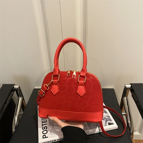 Borsa a Tracolla Donna Vintage con Stampa Leopardata a Conchiglia in Pelle PU Borsa a Mano con Motivo Animale Oro