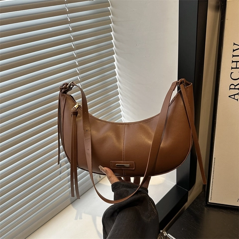 Borsa a Tracolla Hobo a Mezza Luna in Pelle PU da Donna Urban Minimalist Grande Capacità Borsa a Spalla con Nappina Stile Casual