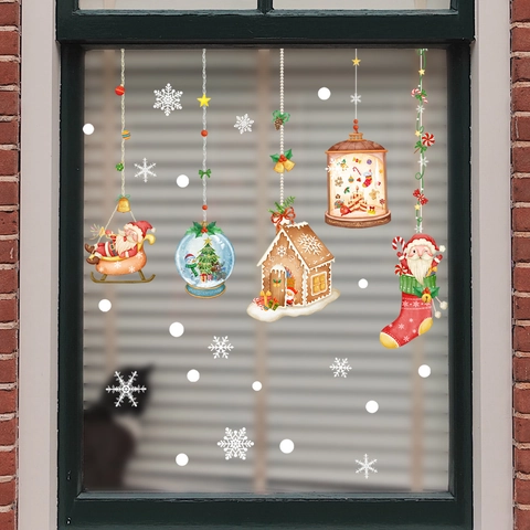 Kerstmis Kerstman Sneeuwpop Vensterstickers PVC Statische Stickers Glas Peperkoekhuisje Feestdagen Xmas Huis Decoratie