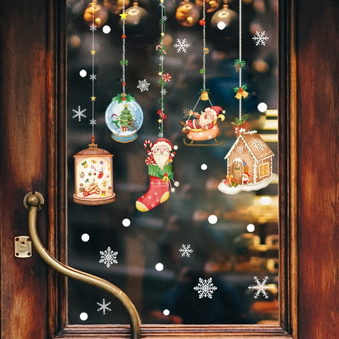 Christmas Window Stickers Santa Claus Snowflake Gingerbread House PVC Static Cling Festive Holiday Home Decor