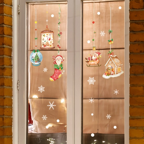 Christmas Window Stickers Santa Claus Snowflake Gingerbread House PVC Static Cling Festive Holiday Home Decor