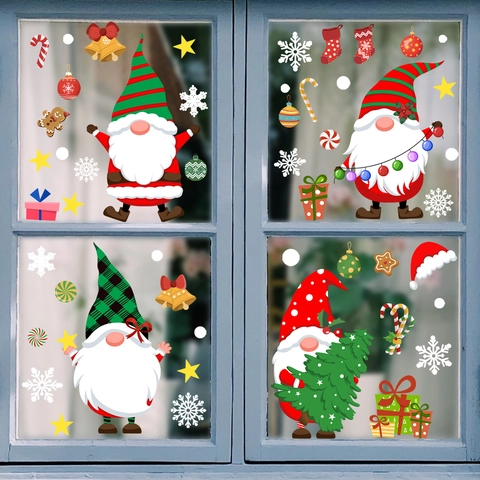 Christmas Window Clings Static Stickers Reusable PVC Gnomes Snowflakes Holiday Decor Glass Decals Double Sided Printing
