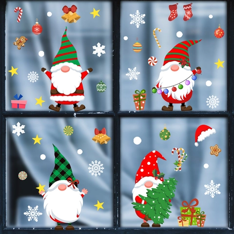 Christmas Window Clings Static Stickers Reusable PVC Gnomes Snowflakes Holiday Decor Glass Decals Double Sided Printing