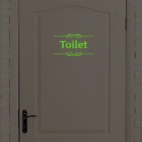 Autocollant De Porte Signe Toilette Lumineux Brille Dans Le Noir Décalcomanie Salle De Bain PVC Auto Adhésif