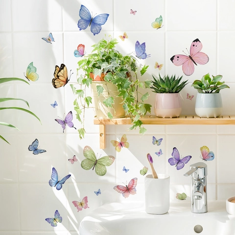 Aquarel Vlinder Muurstickers Kleurrijke PVC Vlinder Muurstickers Voor Woonkamer Slaapkamer Badkamer Decoratie