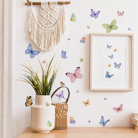 Aquarel Vlinder Muurstickers Kleurrijke PVC Vlinder Muurstickers Voor Woonkamer Slaapkamer Badkamer Decoratie