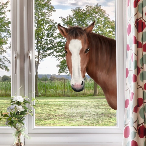 3D Peeking Horse Head Wall Sticker PVC Static Cling Window Decal Waterproof Removable Home Decoration Living Room Bedroom