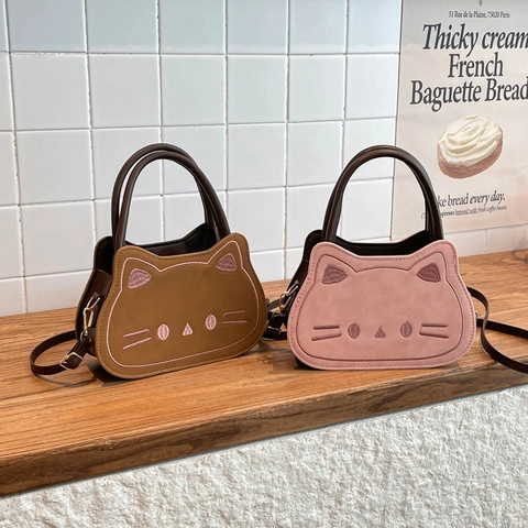 Simpatica Borsa a Tracolla in Pelle PU da Donna a Forma di Gatto Borsetta a Mano a Fumetti Ricamata Mini Borsa a Spalla Casual Quotidiana Viaggio Moda