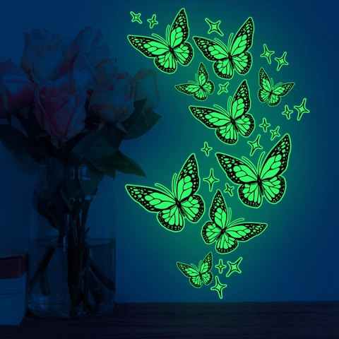 Adesivi Murali Farfalla Luminosi Stelle Fluorescenti Decalcomanie PVC Per Camera Da Letto Stanza Bambini Decorazione Casa DIY