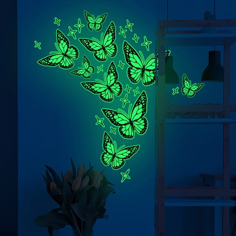 Adesivi Murali Farfalla Luminosi Stelle Fluorescenti Decalcomanie PVC Per Camera Da Letto Stanza Bambini Decorazione Casa DIY