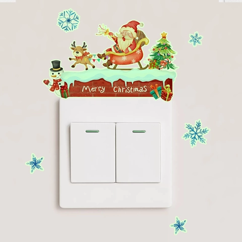 Luminous Christmas Wall Stickers Glow In The Dark Santa Reindeer Snowman Switch Decoration Stickers For Home Party Festive Decor