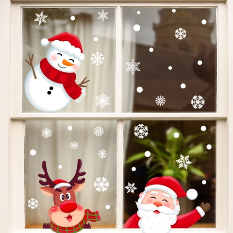 Adesivi Per Finestre Di Natale Decalcomanie Statiche PVC Babbo Natale Pupazzo Di Neve Renna Fiocco Di Neve Decorazione Vetro