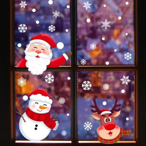 Adesivi Per Finestre Di Natale Decalcomanie Statiche PVC Babbo Natale Pupazzo Di Neve Renna Fiocco Di Neve Decorazione Vetro