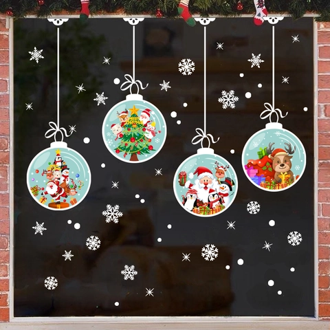 Christmas Window Stickers Static Cling Decals Santa Reindeer Snowflakes PVC Holiday Home Decoration