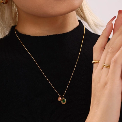 18K Vergulde Roestvrijstalen Bolletjesketting Met Ovaal Waterdruppel Zirkoon Hanger Voor Dames Exquise Lichte Luxe Sieraden