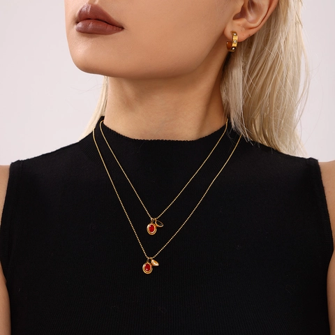 18K Vergulde Roestvrijstalen Bolletjesketting Met Ovaal Waterdruppel Zirkoon Hanger Voor Dames Exquise Lichte Luxe Sieraden