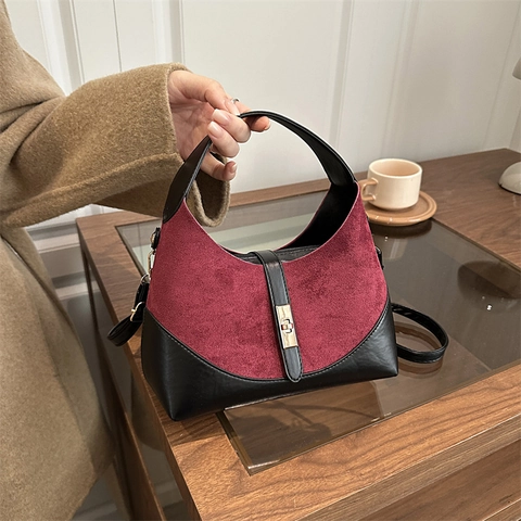 Vintage Leopard Print Rose Floral Faux Suede Patchwork Crossbody Bag For Women Fashion Hobo Handbag With Metal Lock