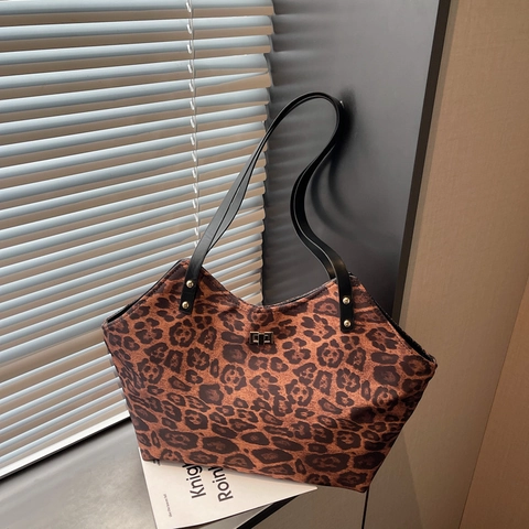 Retro Leopard Print Tote Bag Große Kapazität PU Leder Metallschloss Schulter Handtasche Für Frauen Pendeln Büro