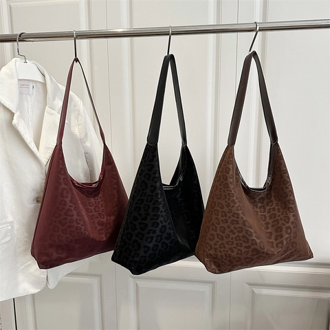 Vintage Leopard Print Tote Bag For Women Large Capacity PU Leather Shoulder Bag Casual Hobo Commuter Handbag Fashion Ladies Bag