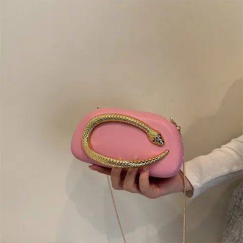 Borsa da Sera Luxury da Donna con Manico in Metallo a Serpente Vintage in Pelle Sintetica con Catena per Banchetti e Feste