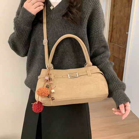 Borsa Tote in Pelle PU Smerigliata Vintage per Donna Grande Capacità Retro Minimalista Borsa a Tracolla Ufficio Casual