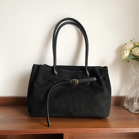 Bolso Tote de Gran Capacidad con Textura de Ante Vintage para Mujer Bolso de Hombro Minimalista Retro para Conmutar con Hebilla