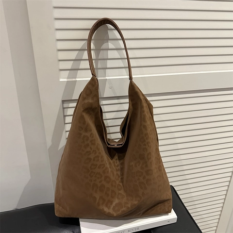 Leopard Print Tote Bag Large Capacity PU Leather Hobo Shoulder Bag Minimalist Commute Shopping Women Vintage Style