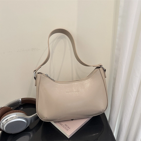 Minimalist Women PU Leather Underarm Bag Vintage Hobo Shoulder Bag With Zip Closure Fashion Solid Color Handbag For Daily