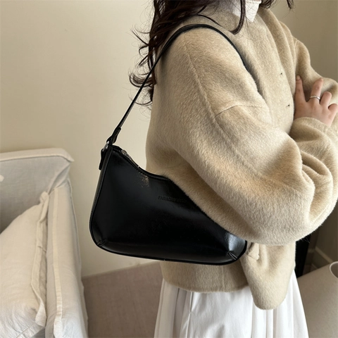 Minimalist Women PU Leather Underarm Bag Vintage Hobo Shoulder Bag With Zip Closure Fashion Solid Color Handbag For Daily